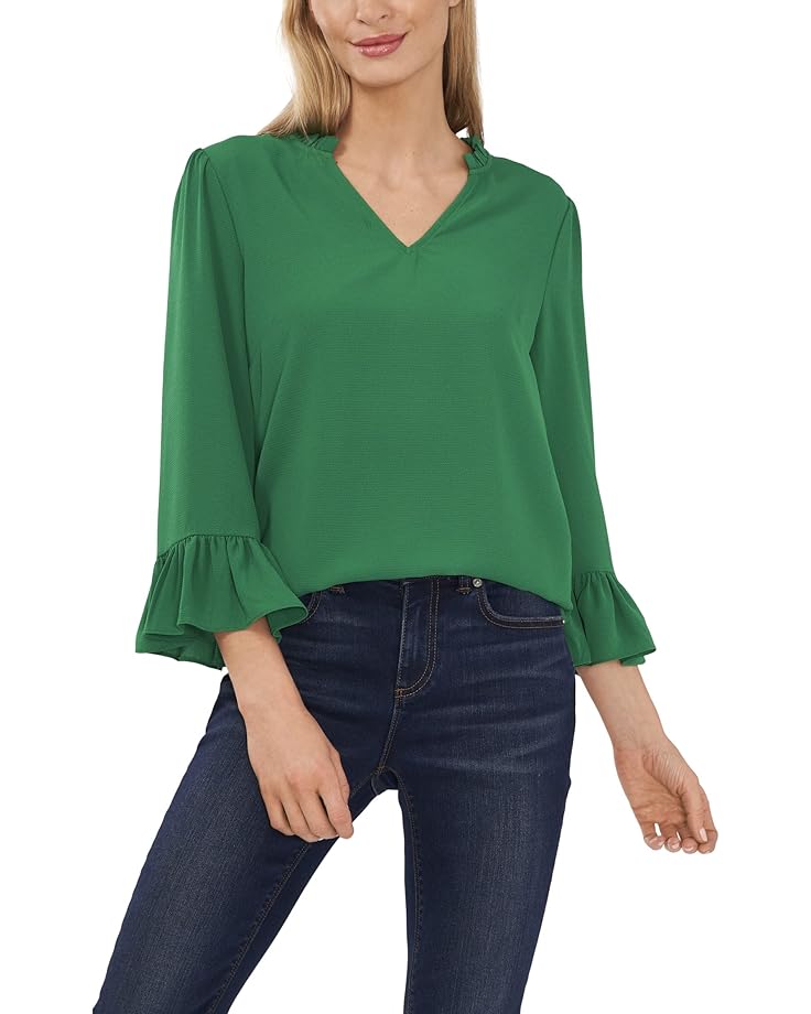 

Топ CeCe 3/4 Ruffled V-Neck Top, цвет Lush Green