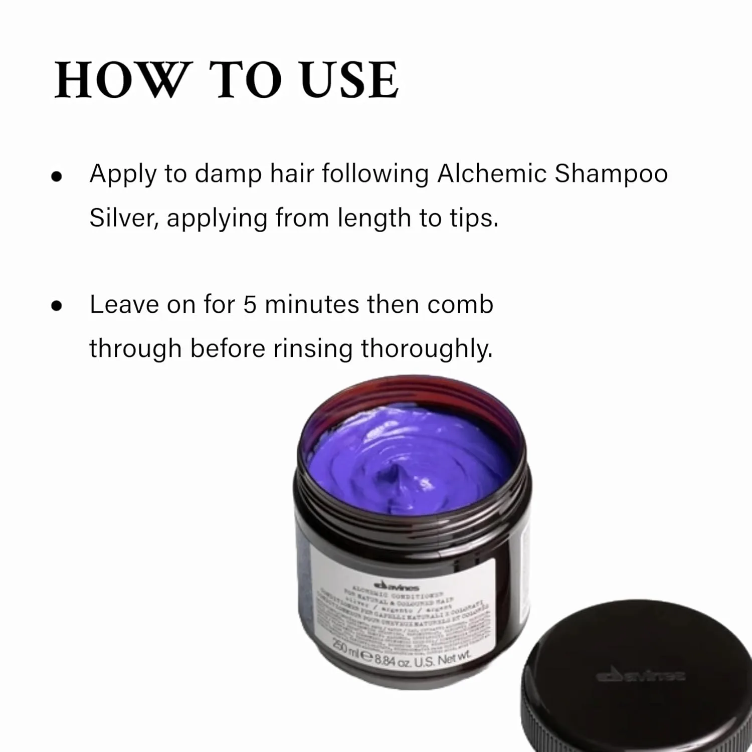 Кондиционер Davines Alchemic Silver, фиолетовый крем с эффектом окрашивания для платиновых и холодных светлых волос - нейтрализует желтизну и увлажняет благодаря маслу жожоба, 8, 45 жидких унций. 261 мл (.), silver — фото 4