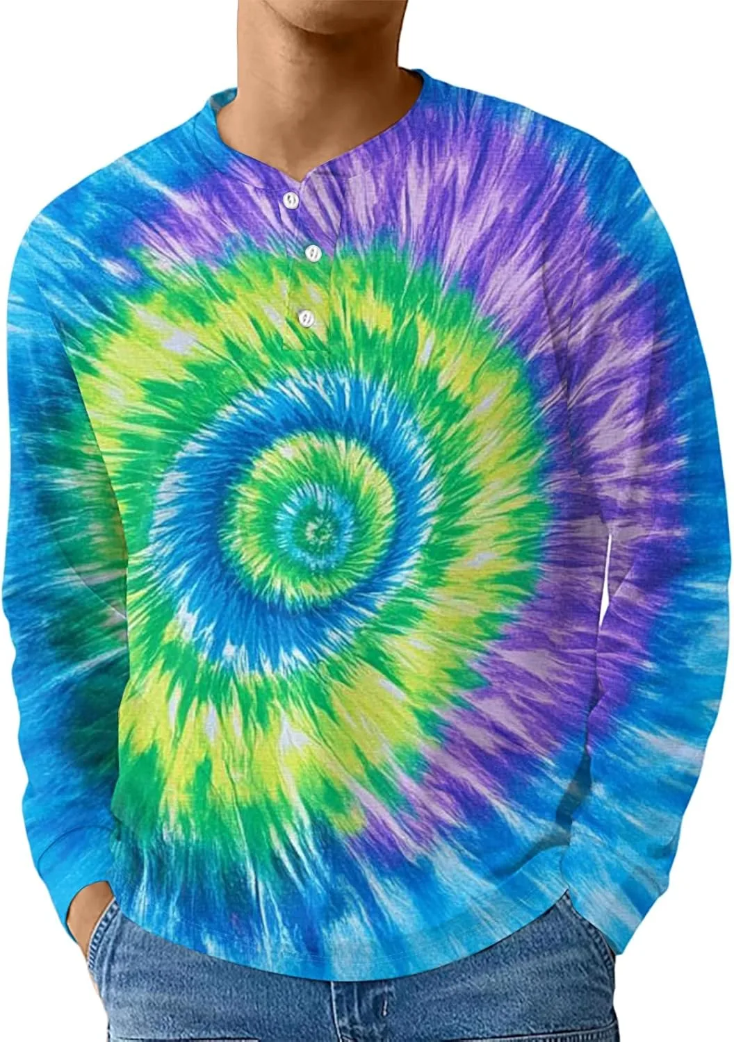 

Мужская футболка-поло Henley с принтом тай-дай, длинный рукав RTRDE