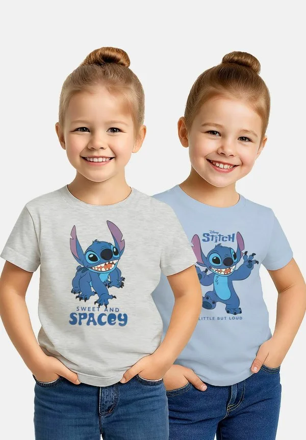 Футболка 2er pack disney с принтом лило стич oberteil kurzärmlig Disney, Blau/Grau