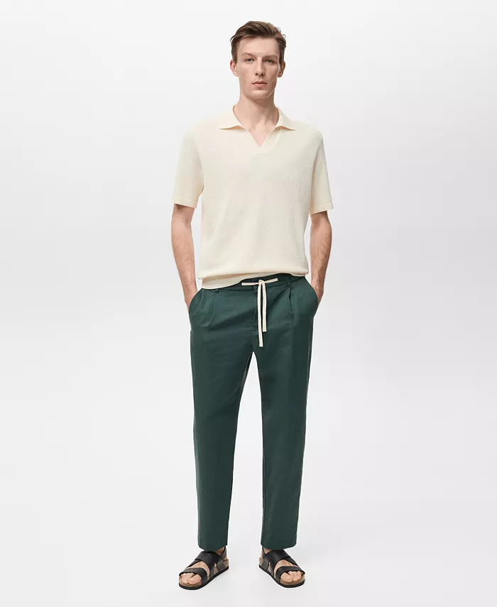 

Мужские брюки на шнурке Slim-Fit из смесового льна MANGO, зеленый