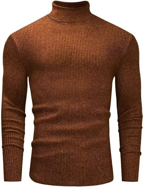 Мужской повседневный свитер-водолазка Slim Fit с длинным рукавом и полосатым узором — фото 2