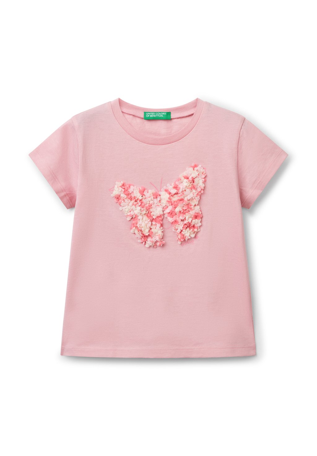 

Футболка с принтом WITH PETAL EFFECT APPLIQUE United Colors of Benetton, фуксия