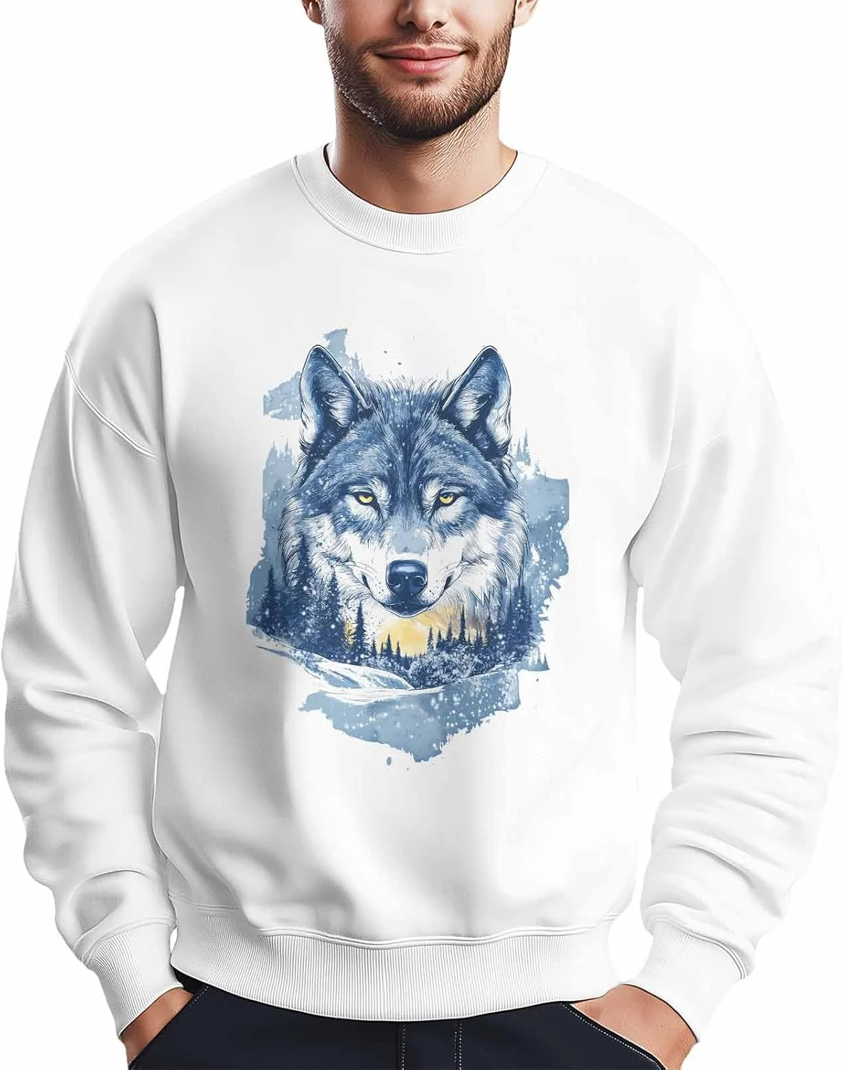 

Мужской свитшот Vintage Snow Forest Wolf Graphic, лонгслив Winvebermior