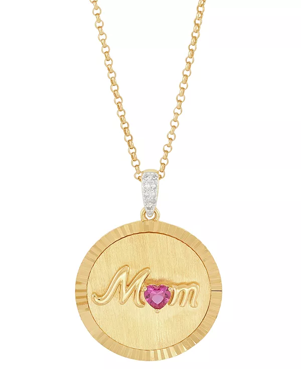 

Ожерелье с подвеской в виде мамы с выращенными в лаборатории рубинами (1/4 карата) и бриллиантами, из стерлингового серебра с покрытием из желтого золота 14 карат, длина 18 дюймов + удлинитель 2 дюйма Macy'S, ruby