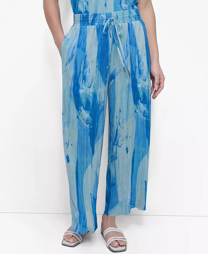 

Женские принтованные брюки-плиссе с застежкой-молнией DKNY, синий