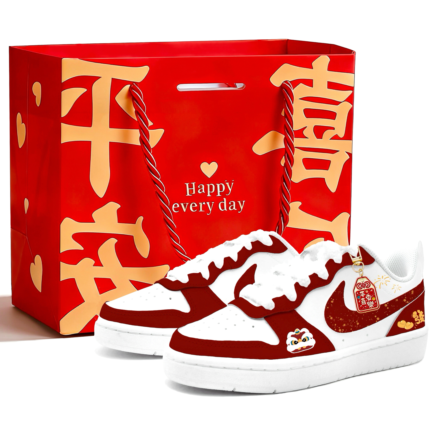 

Изображение маленького китайского благоприятного животного «Мирная радость» из района Корт-Боро, 2, изготовлено компанией Jiabei Leather Nike, красный