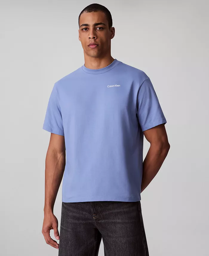 

Мужская футболка с коротким рукавом свободного кроя и цветочным апплике Calvin Klein, синий