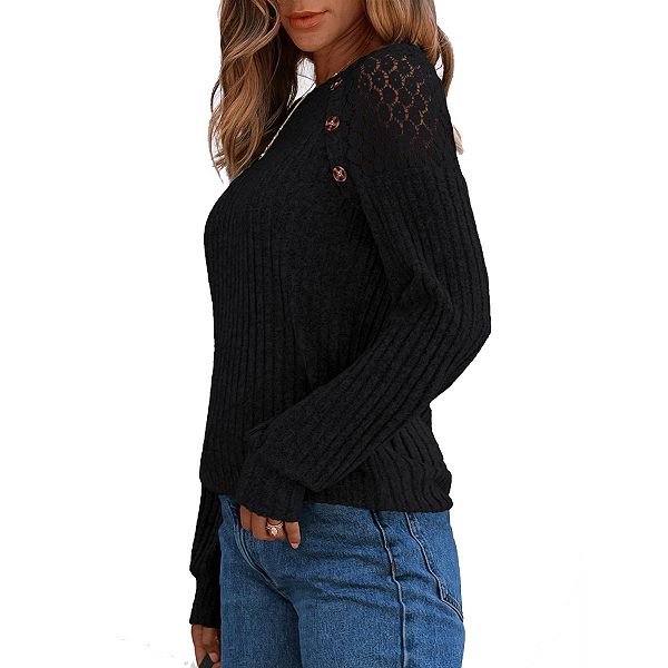 

Женский повседневный пуловер с длинным рукавом, круглым вырезом и вырезом на плече Joyjoy, Black