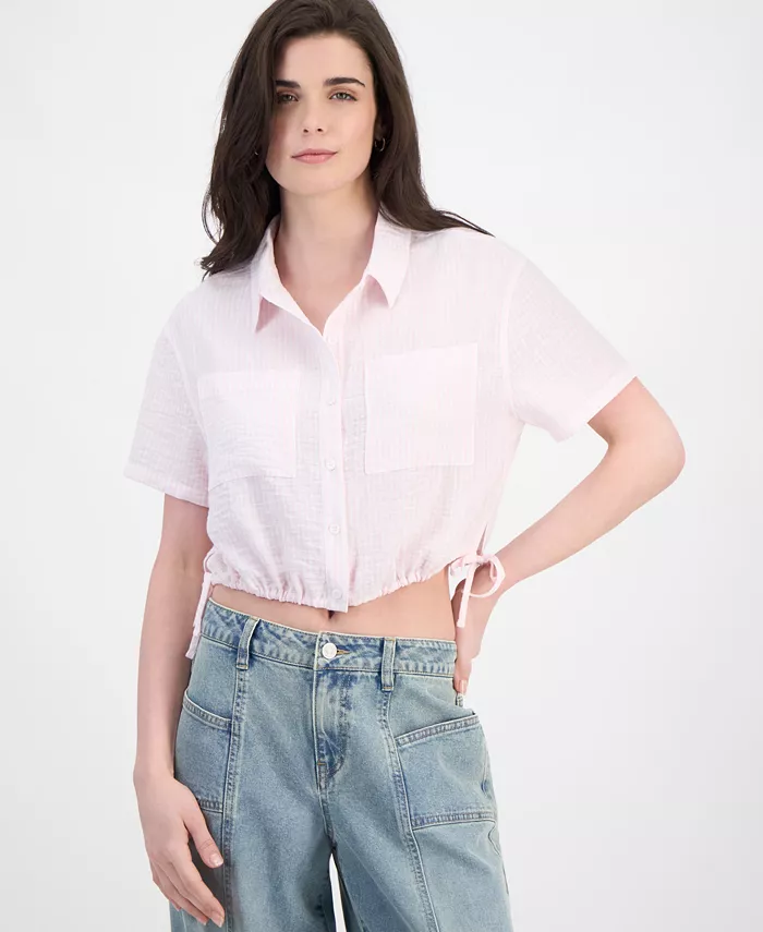 

Женская укороченная блуза с полосками и завязками по бокам Juniors' Cropped Stripe Side-Tie Ultra Flirt, розовый
