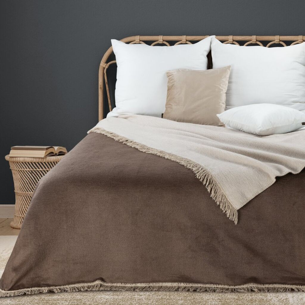 

ABAKUHAUS Мягкое фланелевое флисовое одеяло в морском стиле, морская тематика, элементы океана и различные ракушки, нарисованный вручную художественный принт, 175 x 230 см, умбра и белый Eurofirany, бежевый