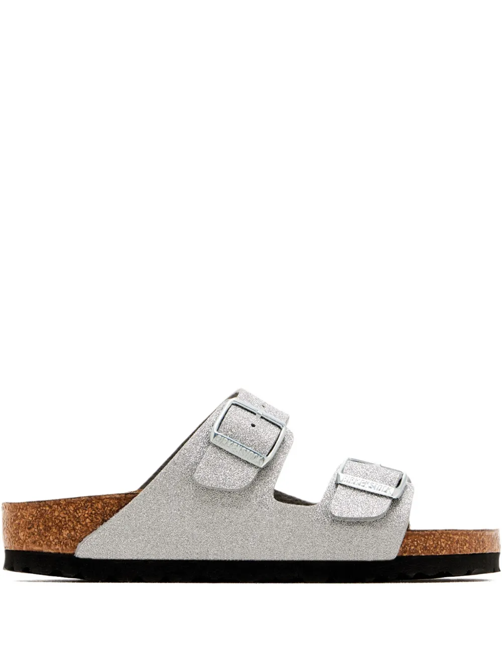 Блестящие сандалии на плоской подошве с двумя пряжками BIRKENSTOCK, серебряный