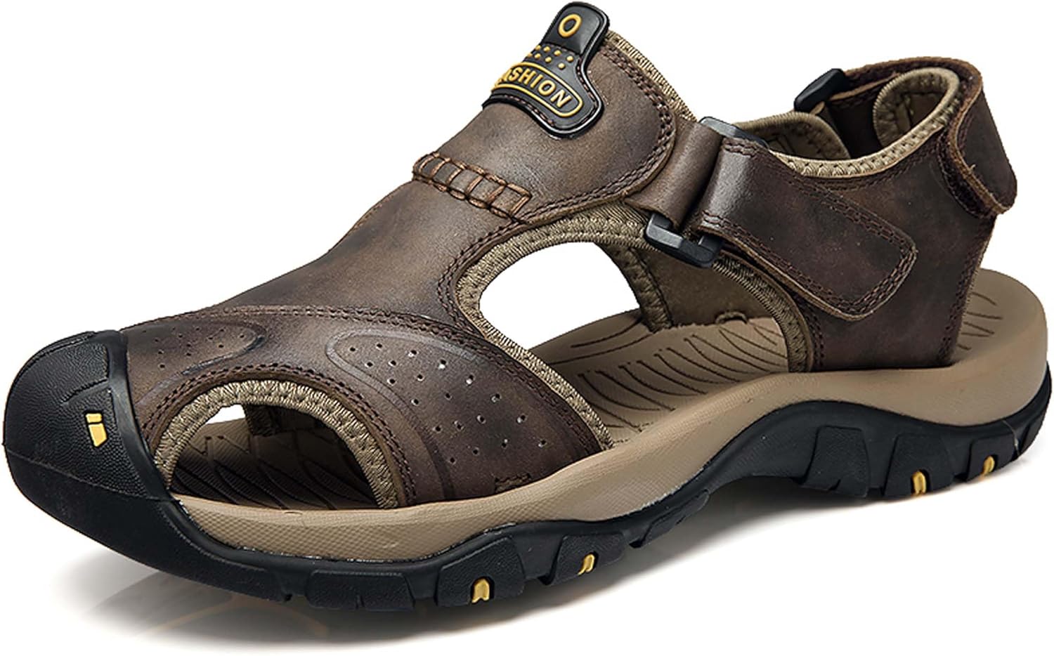 

Мужские сандалии из натуральной кожи, спортивные походные сандалии с закрытым носком, для активного отдыха, пляжа и рыбалки, водные сандалии Vtiao, темно-коричневый