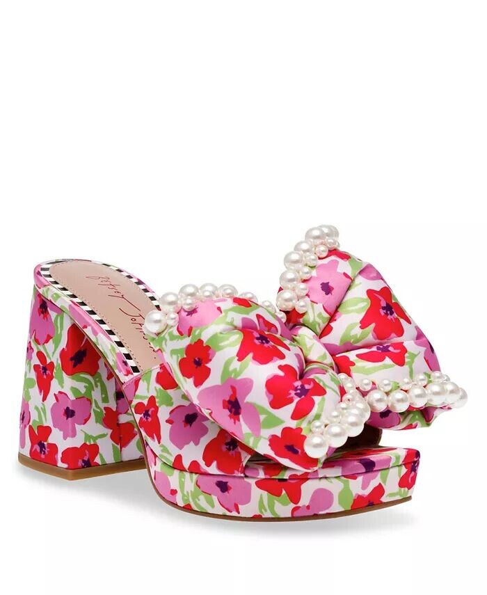 

Женские классические сандалии Maccie на платформе с бантом и бисером Betsey Johnson, белый