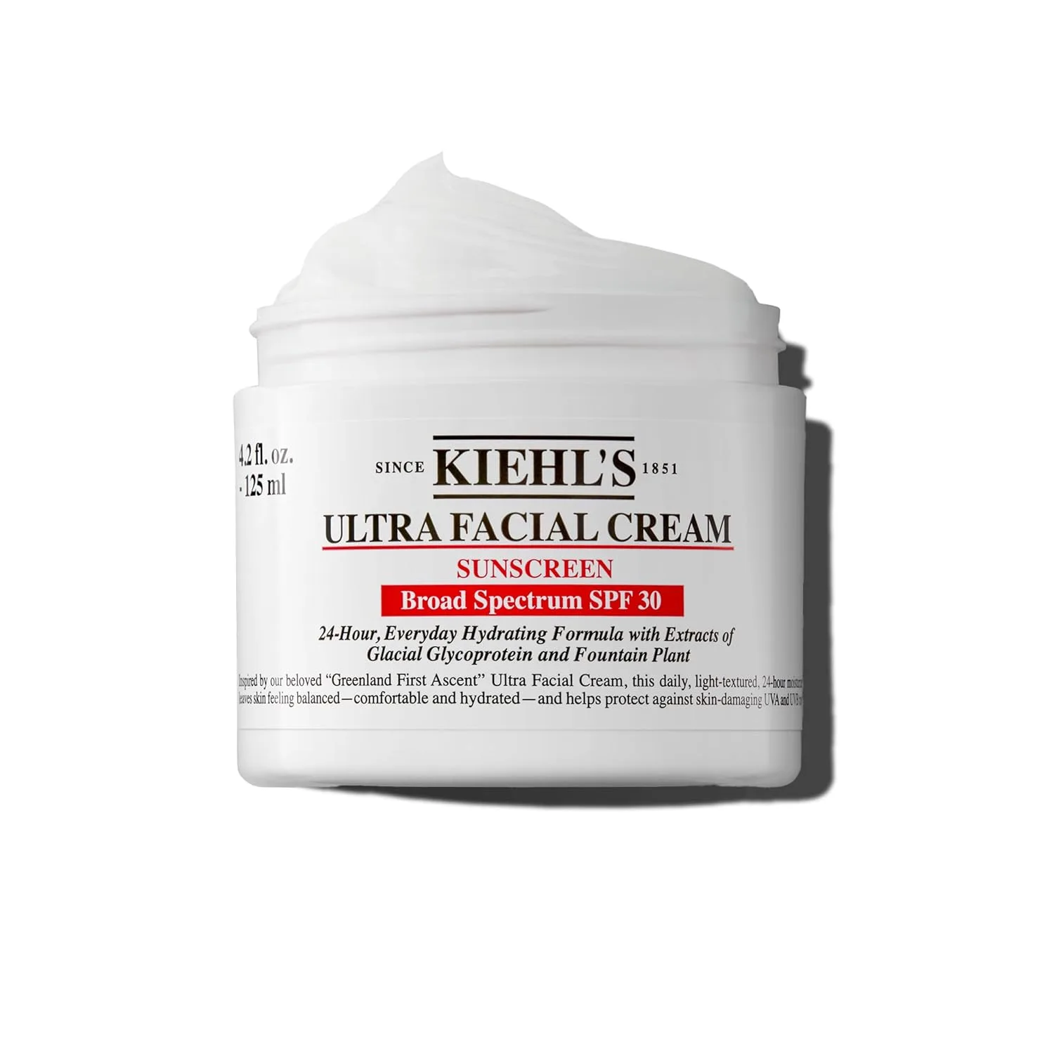 Kiehl's Ultra Facial Cream с SPF 30, легкий ежедневный увлажняющий крем для всех типов кожи, 24-часовая гидратация, защита от ультрафиолета, нежирный, быстро впитывается, с гликопротеином 124 мл / 125 мл