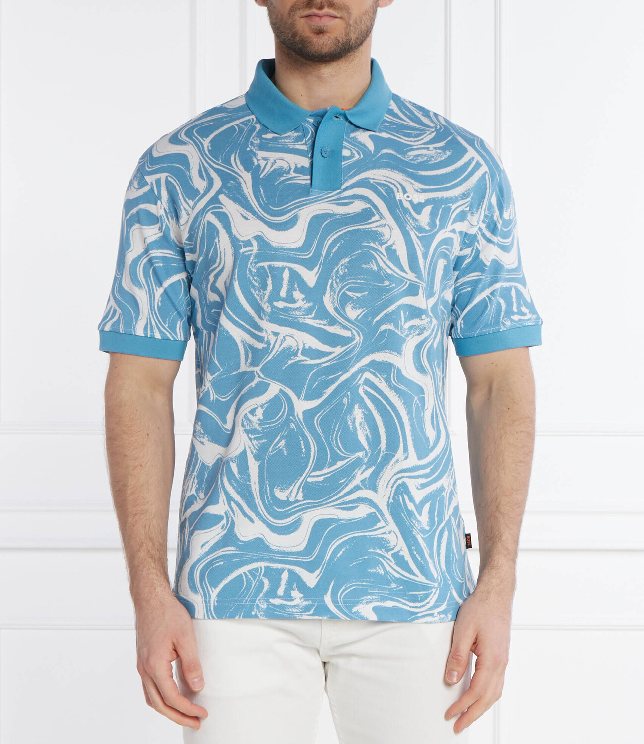 

Поло BOSS ORANGE AlloverOcean Regular Fit, синий