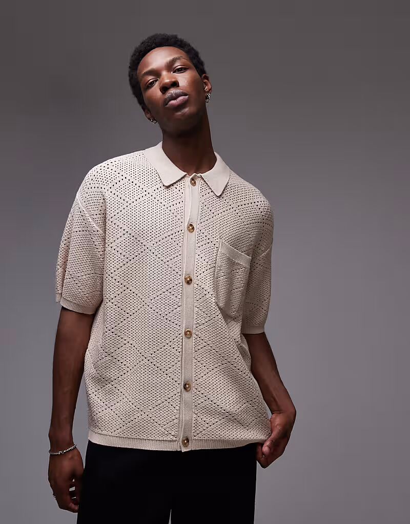 

Вязаная крючком рубашка Topman с карманом в каменном цвете