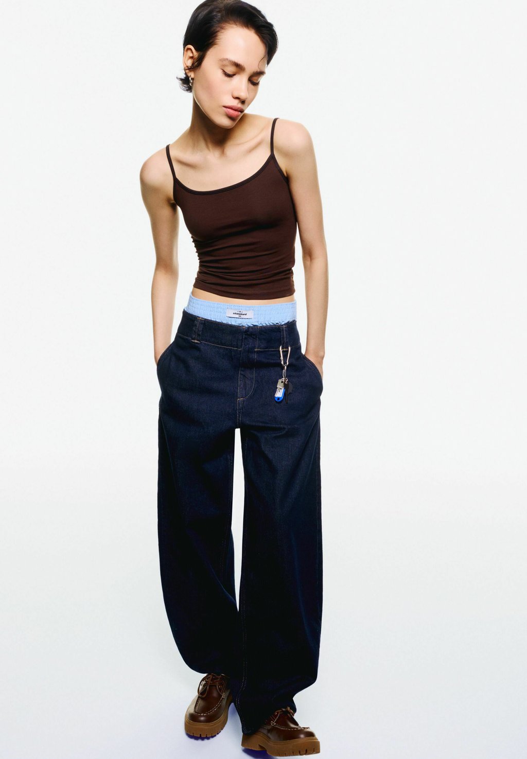 

Джинсы свободного кроя BAGGY BARREL Bershka, синий
