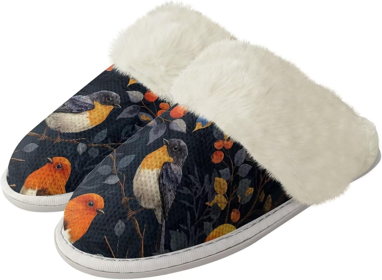 

Мягкие домашние тапочки для мужчин и женщин, зимние теплые хлопковые домашние тапочки, бесшумные, моющиеся, с нескользящей резиновой подошвой Watdotory, Birds