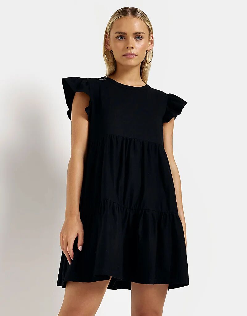 

Платье-мини River Island с оборками и ярусами черного цвета