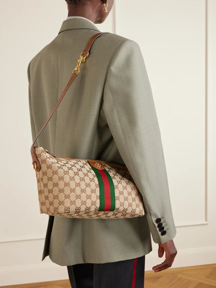 Клатч Ophidia из полосатого канваса с кожаной отделкой GUCCI, мультицвет — фото 3
