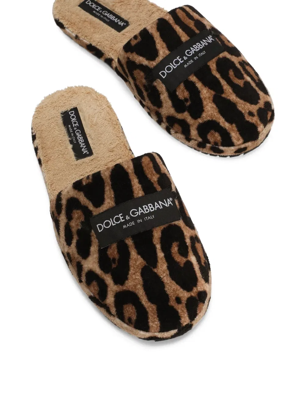 Тапочки из махровой ткани с леопринтом для отеля Dolce & Gabbana, коричневый — фото 4