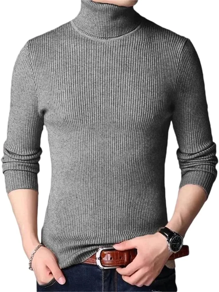 

Мужской свитер с длинным рукавом и воротником-стойкой в полоску