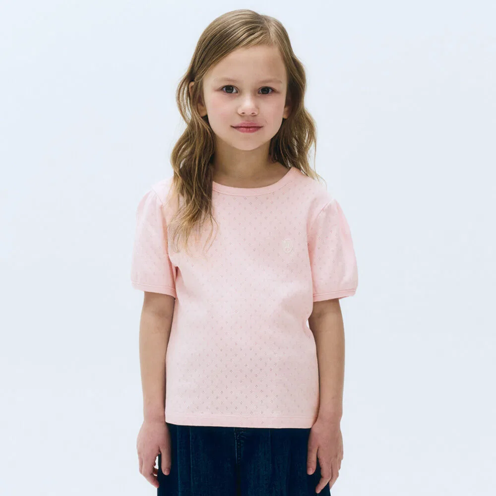 Детская розовая футболка с коротким рукавом и перфорацией от Marithé Kids