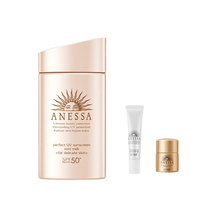 ANESSA ANRESHA Pink Gold Bottle 2020 Edition увлажняющий солнцезащитный крем питающий, освежающий 60мл+15г+12мл — фото 2