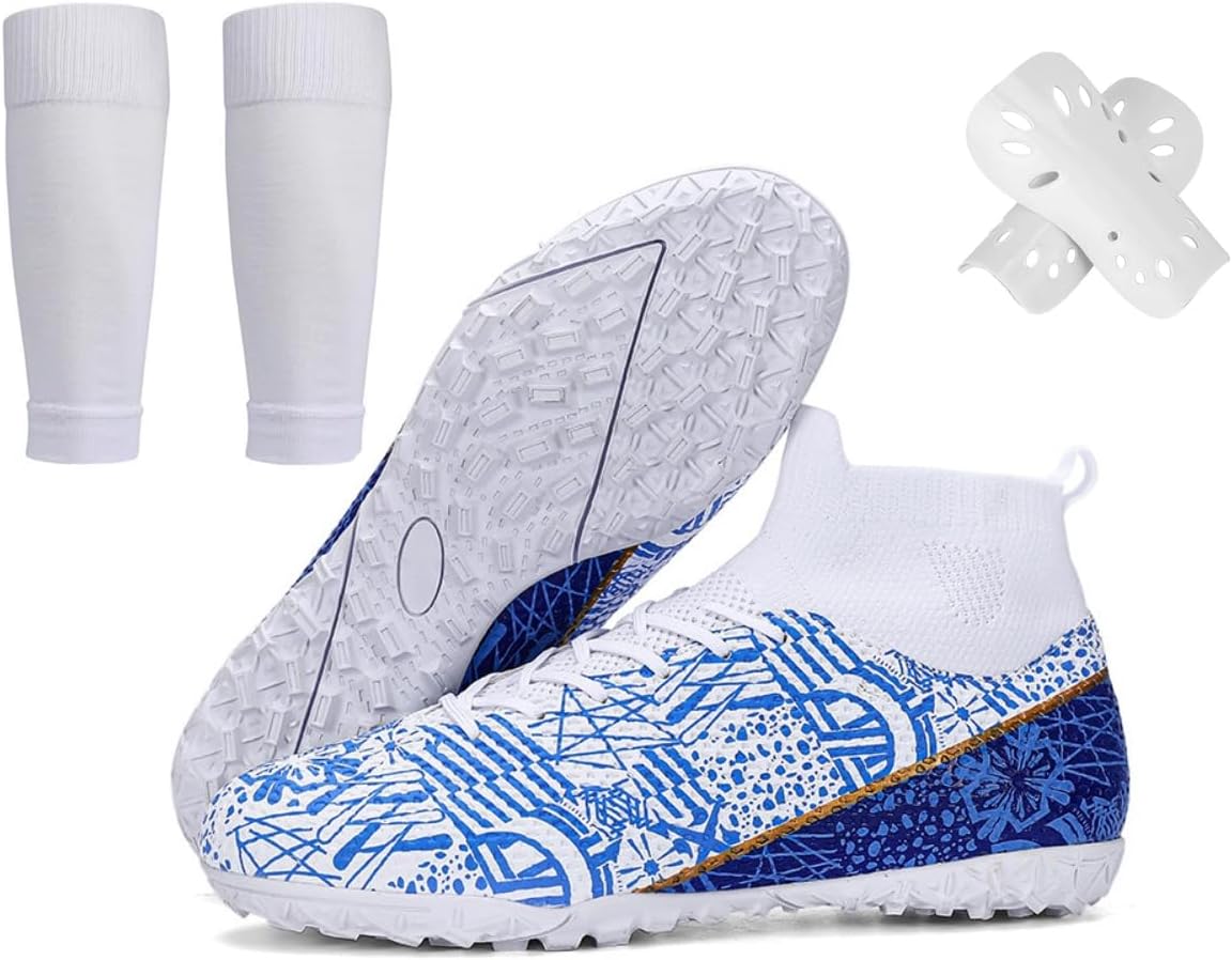 

Футбольные бутсы для мужчин, высокие, для игры на искусственном газоне и с шипами AG, кроссовки для тренировки, унисекс, для женщин, подростков, мальчиков и девочек, с комплектом носков и щитков Spedify, Tf White