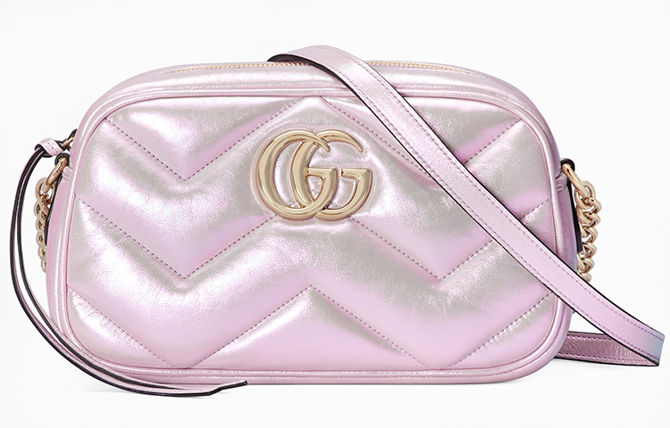 

GUCCI Сумка через плечо GG Marmont из кожи с елочкой, женская, розовая радуга