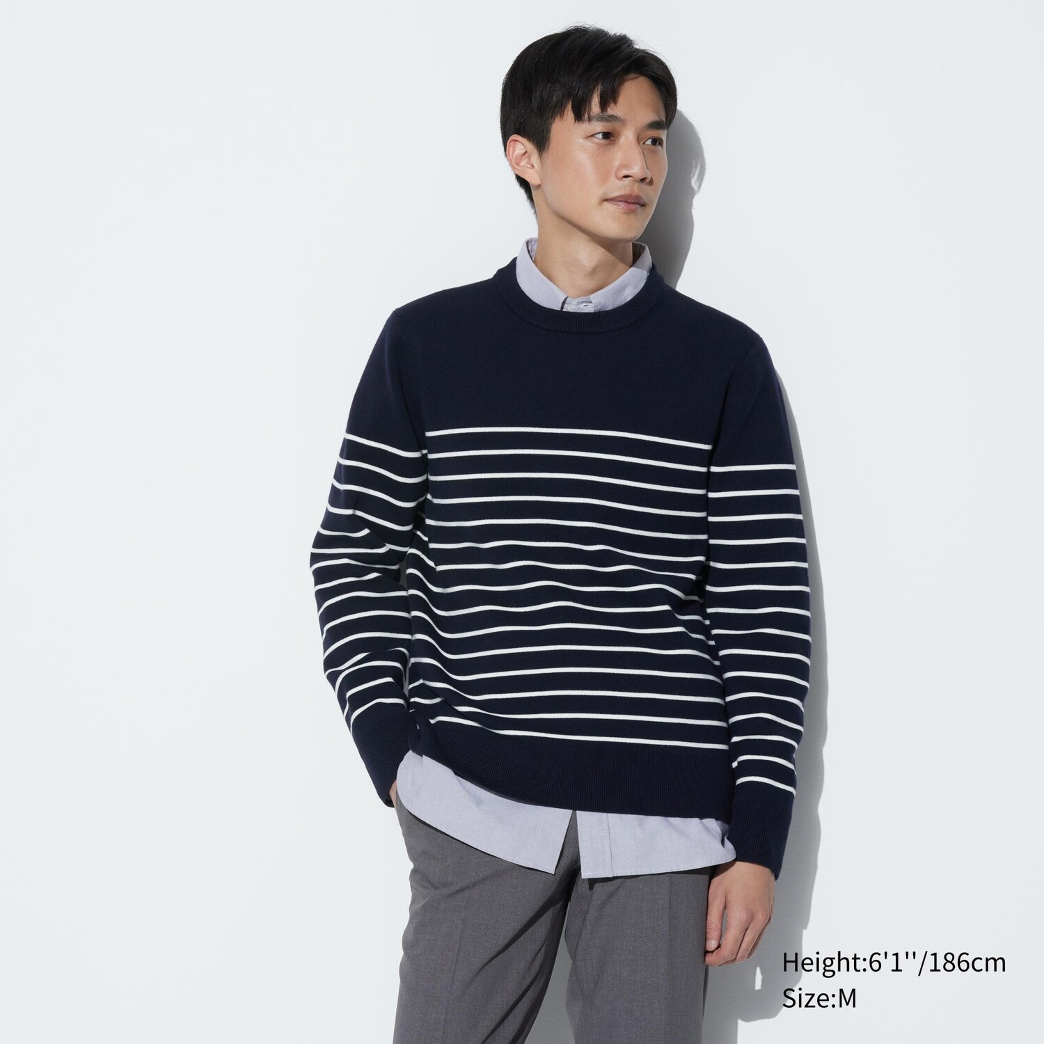 

Свитер в рубчик в полоску с круглым вырезом UNIQLO, темно-синий
