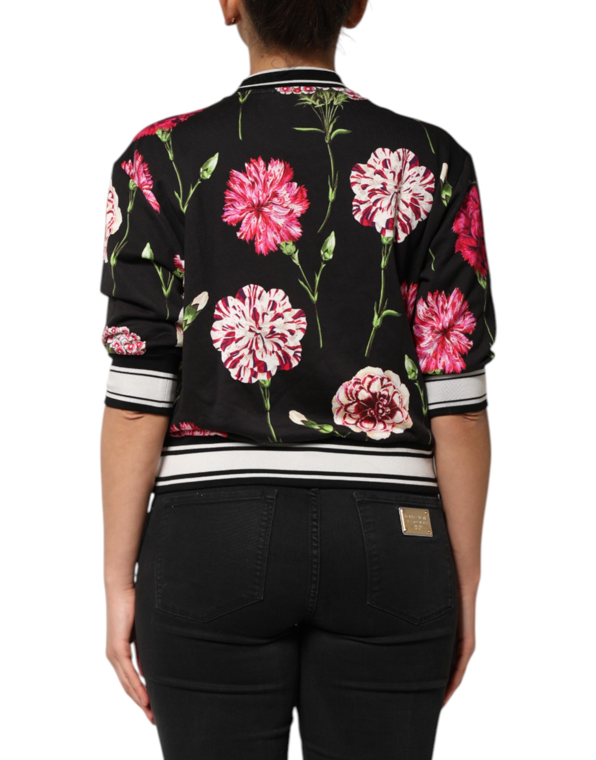 Черный хлопковый топ с цветочным принтом и короткими рукавами Dolce & Gabbana — фото 3