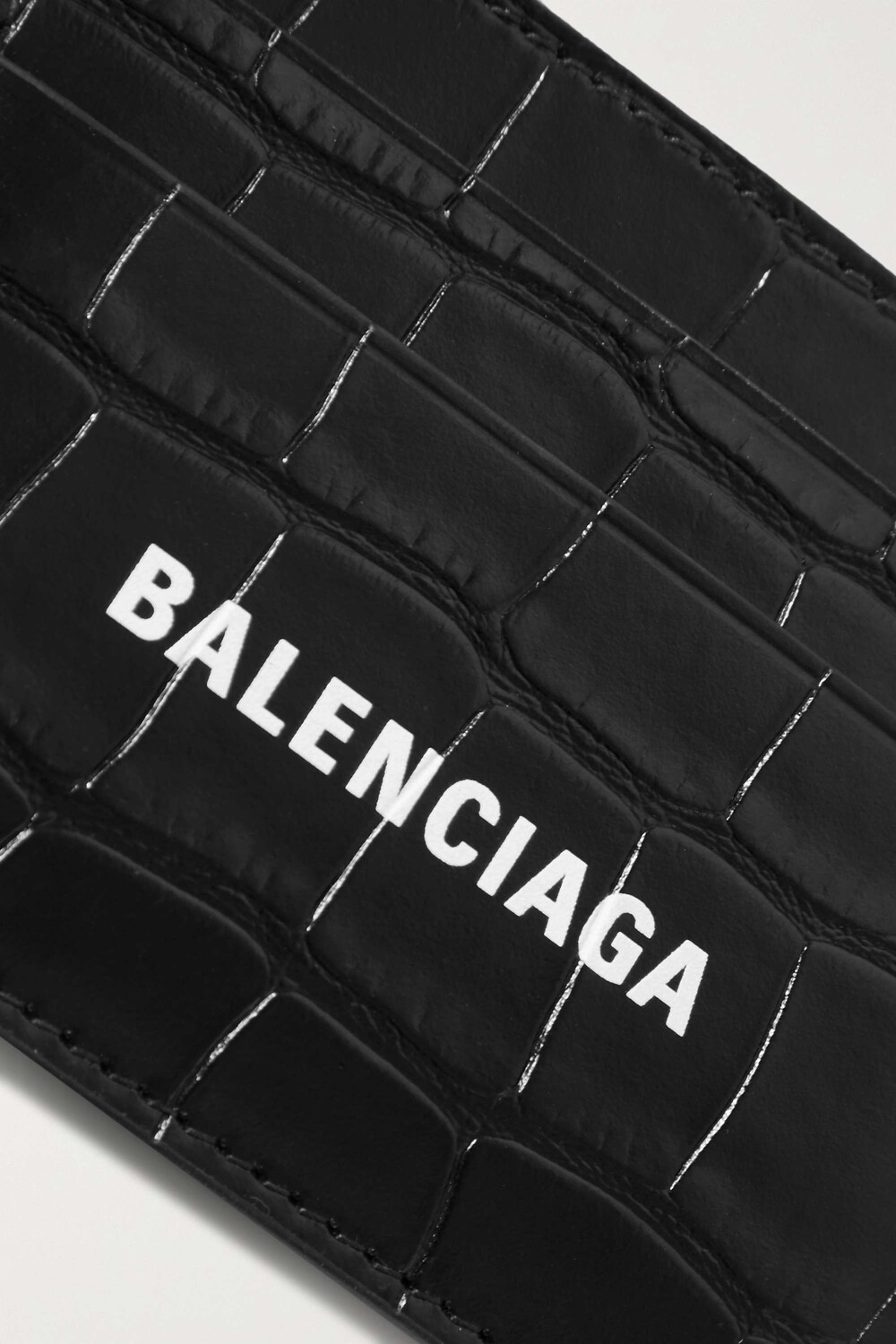 BALENCIAGA Кардхолдер из кожи с эффектом крокодила с принтом Cash, черный — фото 2