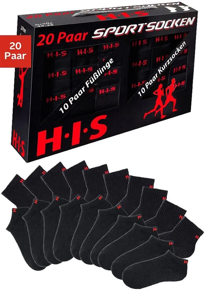 

Короткие носки H.I.S (комплект, 20 пар) и носки-кеды с махровой тканью, черный