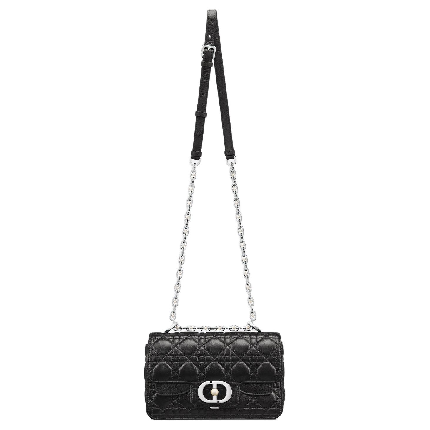 

DIOR Женская черная кожаная сумка через плечо малого размера