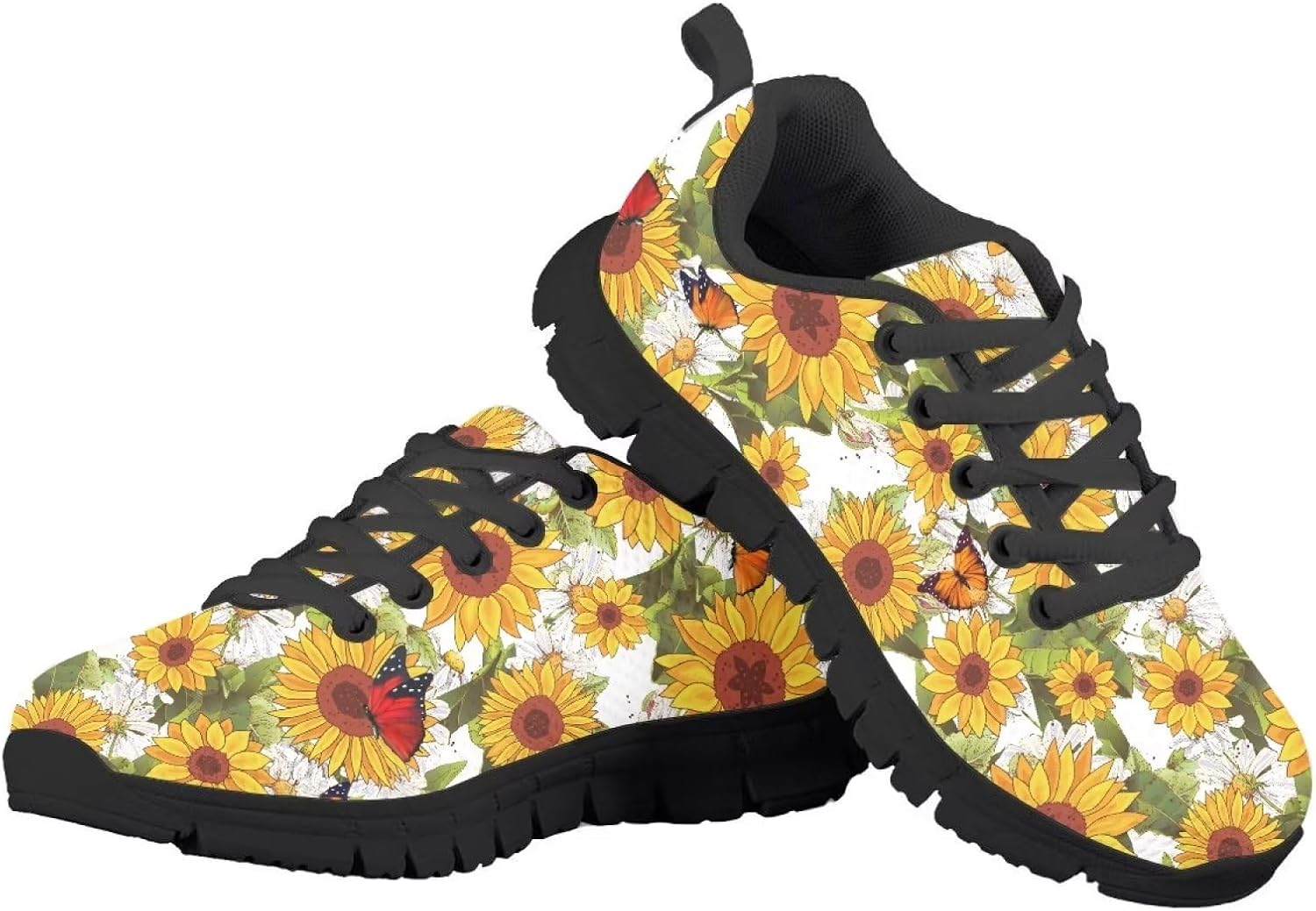 

Кроссовки GIFTPUZZ для детей и взрослых унисекс, легкие и дышащие, для бега, походов, прогулок, спорта и путешествий, Sunflower Butterfly