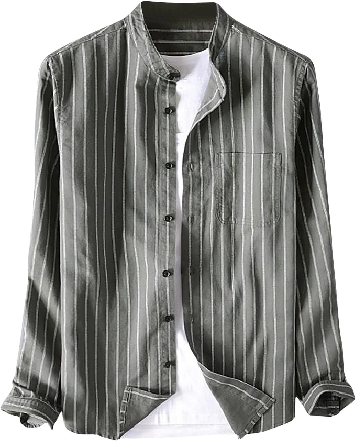 

Мужская полосатая футболка с длинным рукавом и воротником, Casual, Regular Fit, Cotton Linen, с нагрудным карманом