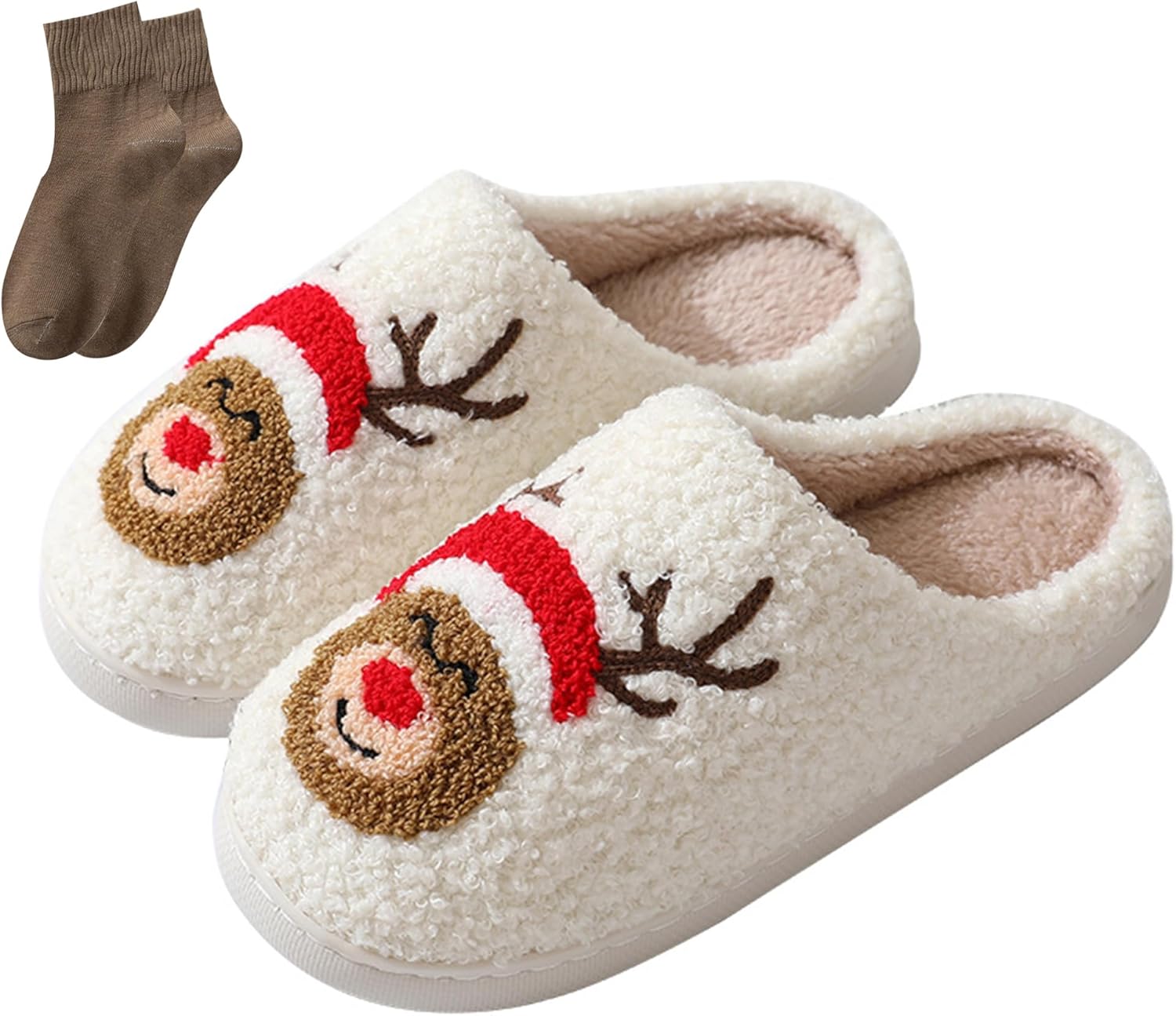 

Тапочки BOOUKILE с улыбающимся лицом для женщин и мужчин, ретро, мягкие, уютные, удобные, плюшевые, легкие домашние тапочки, для дома и улицы, с нескользящей подошвой, Christmasdeer