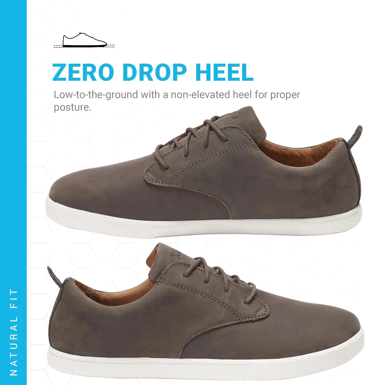 Мужские кожаные кроссовки Xero Shoes Glenn Dress Casual | Минималистичные кроссовки с широким носком для мужчин, серый — фото 3