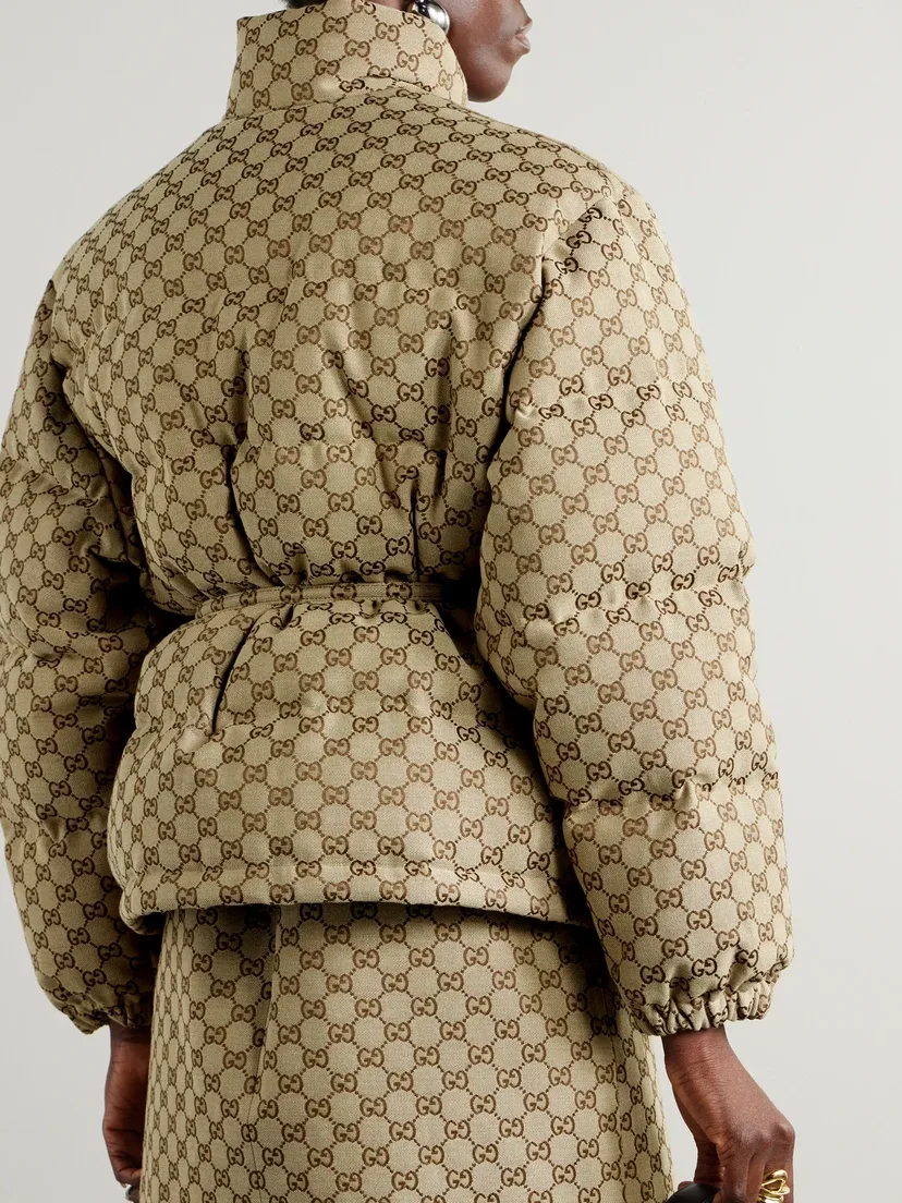 Пуховик GUCCI Из смеси хлопка с кожаными вставками, С поясом, Хаки — фото 3