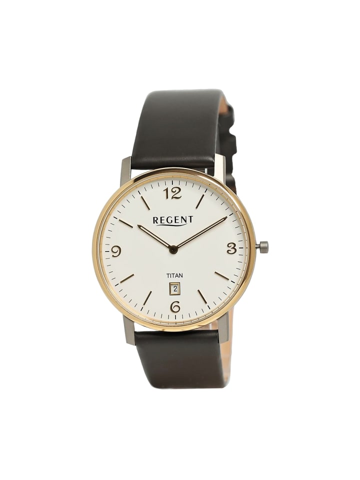 

Аналоговые наручные часы, черные, среднего размера (примерно 39 мм), кожаный ремешок Regent
