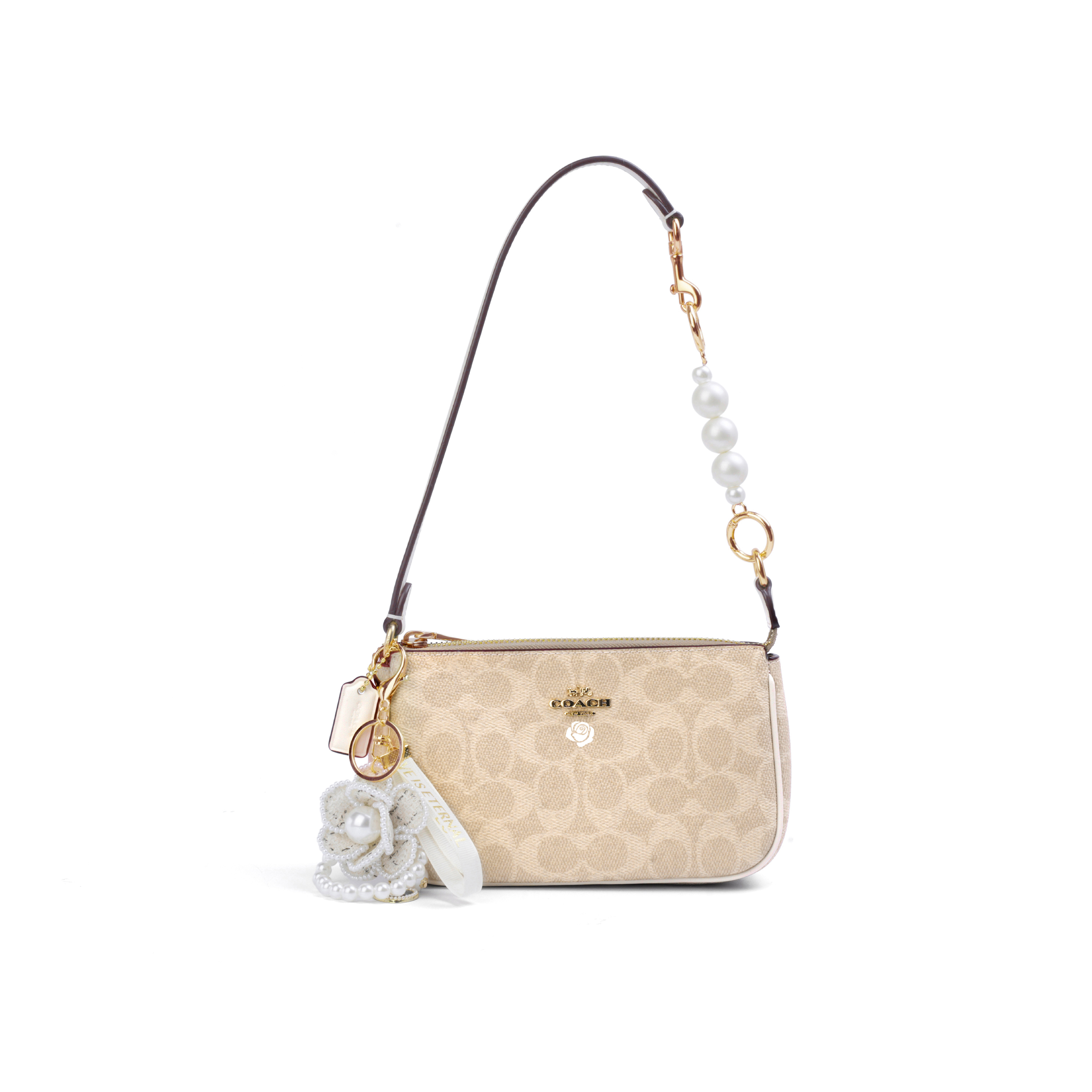 

COACH Женская маленькая одноручная сумочка из лакированного полотна, Camellia Ripple