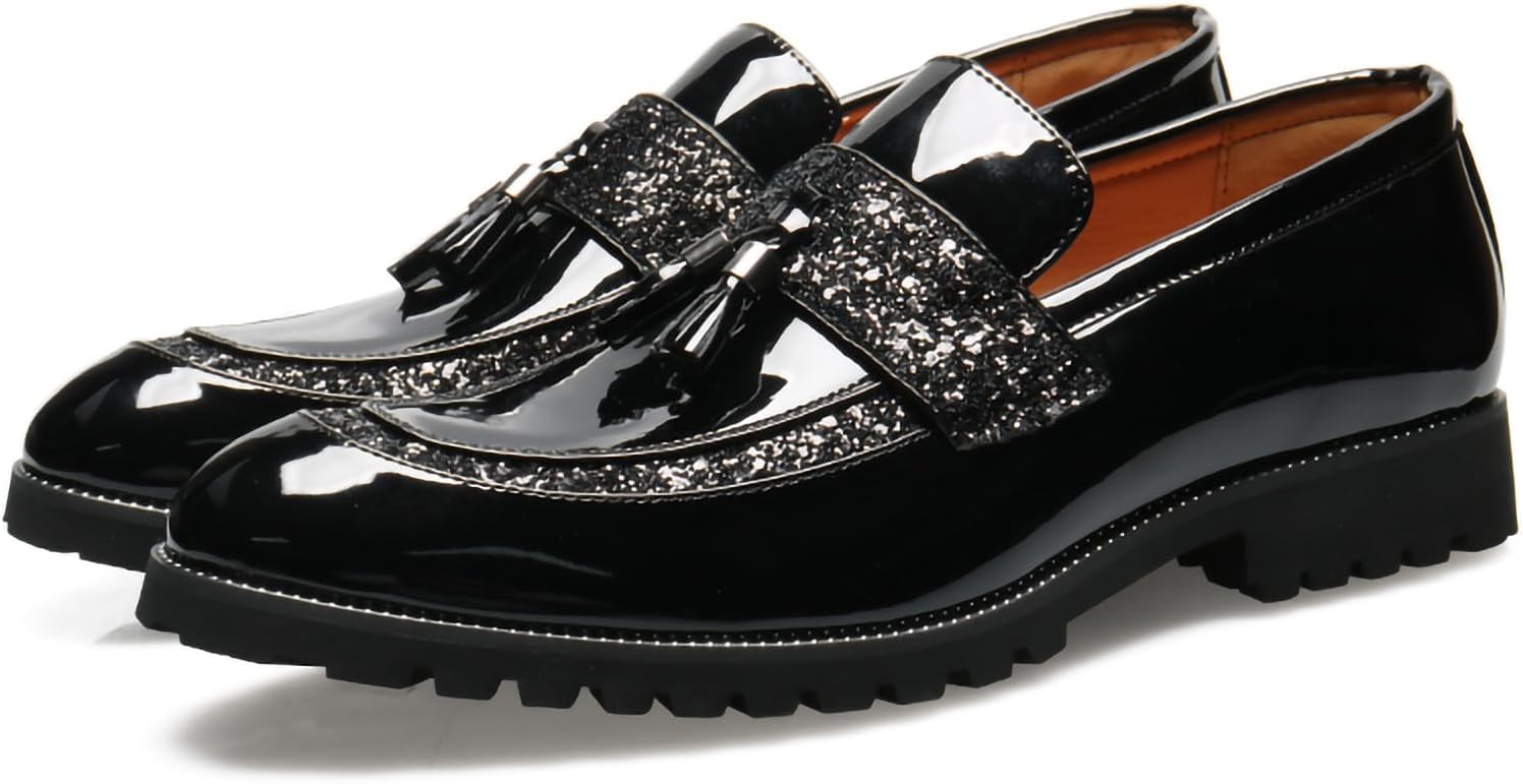 

Мужские лоферы из ПУ-кожи с блестящими кисточками - блестящие слипоны для свадьбы, вечеринки, выпускного и официальных мероприятий Generic, черный