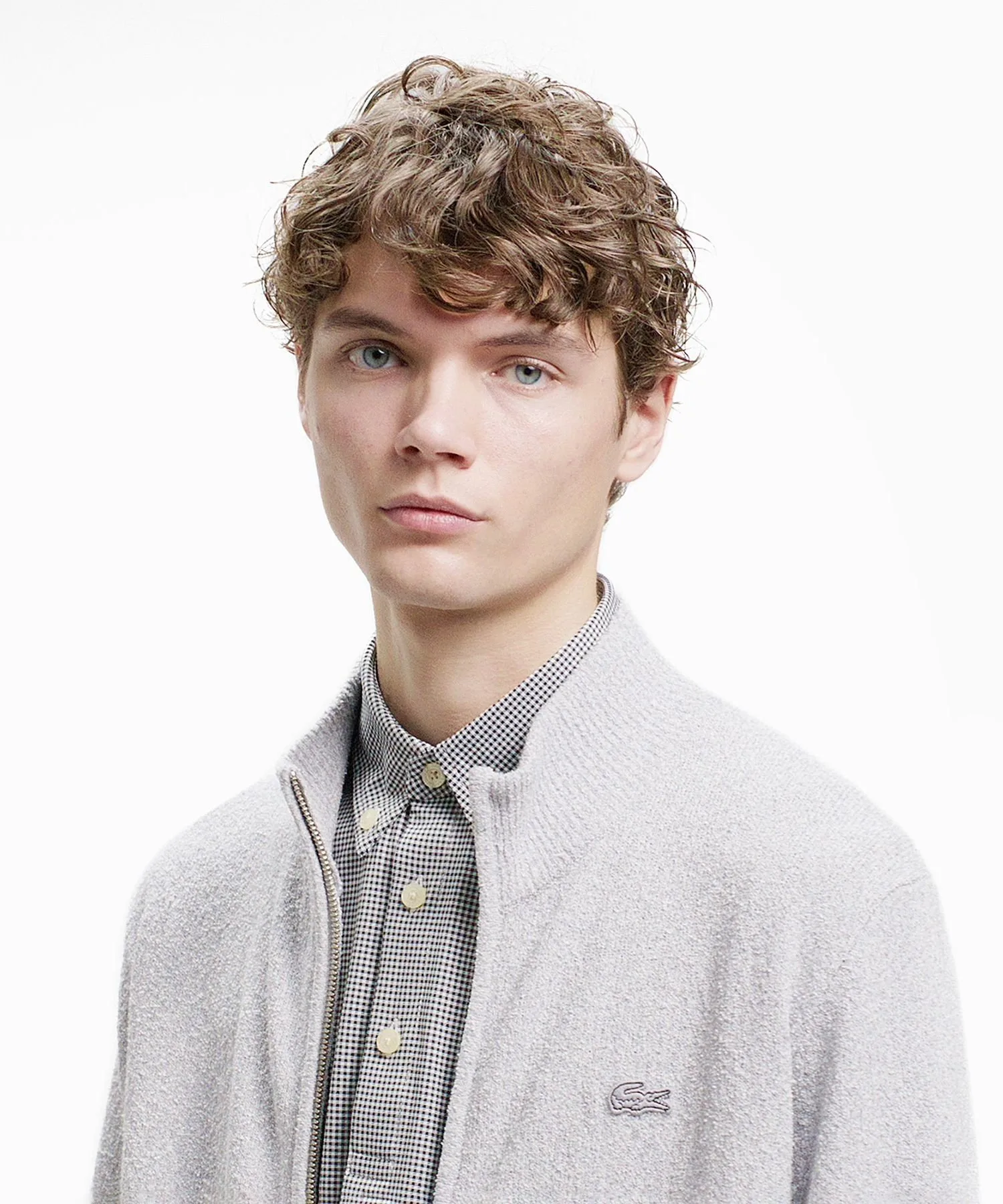 Вязаный кардиган из букле с застежкой-молнией LACOSTE, Gray
