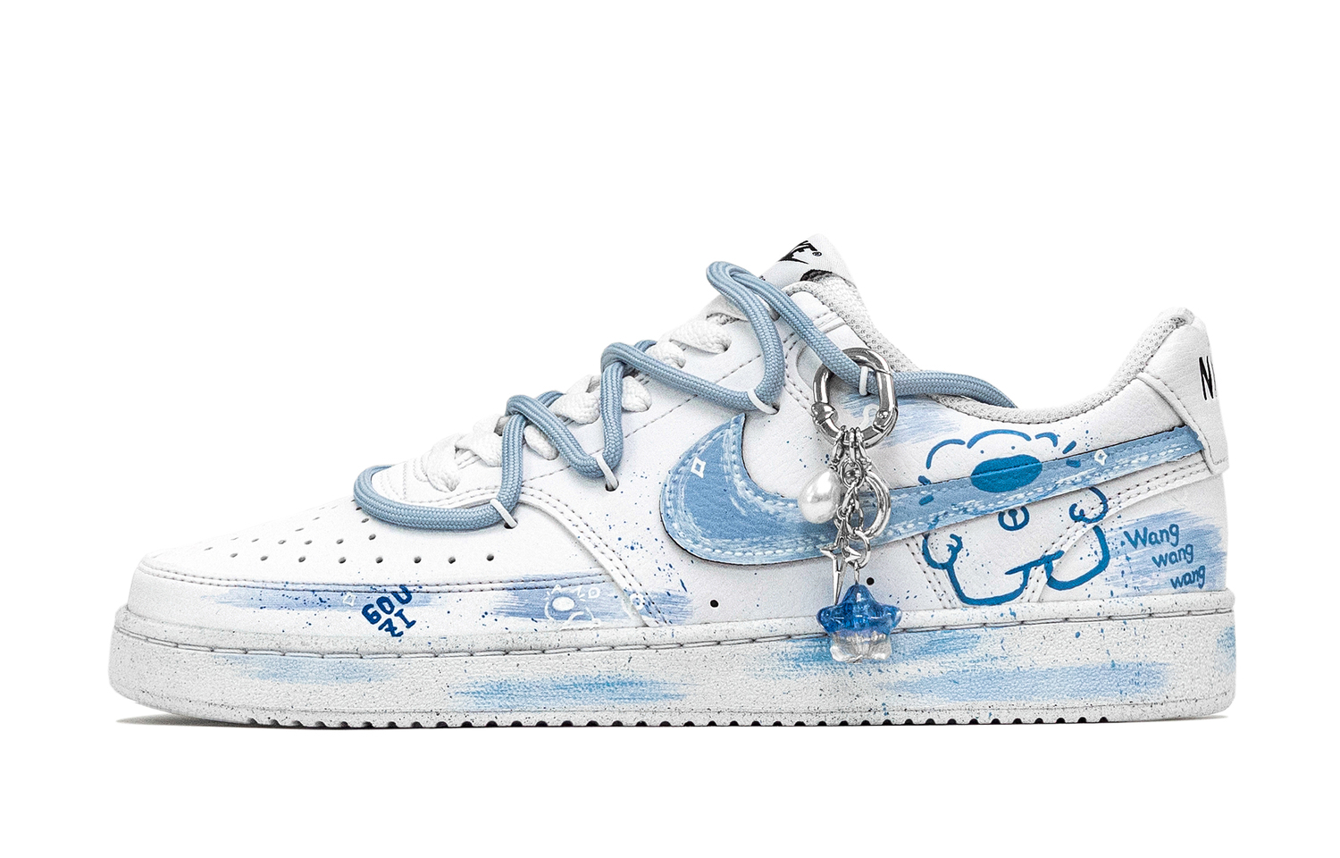 

Nike Court Vision 1 Doggy Abrasion Resistant Low Top Skateboard Shoes Men's Blue White