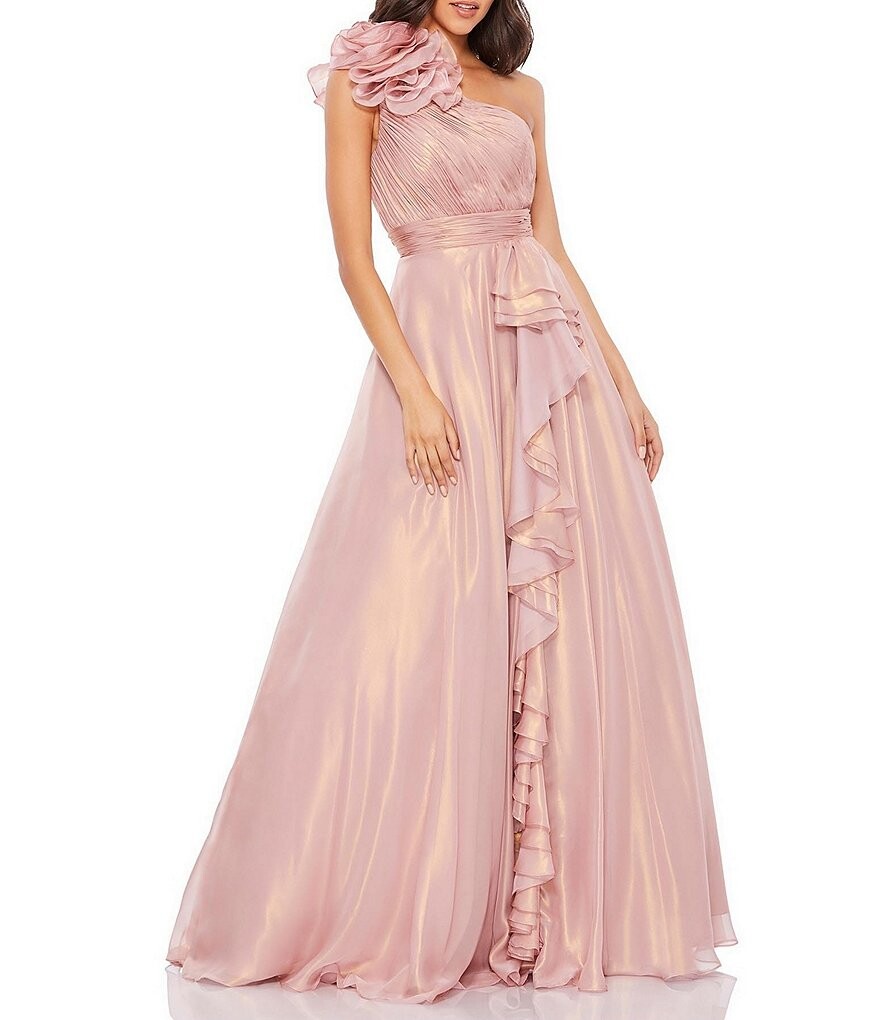 

Переливающееся платье без рукавов с розеткой на одно плечо Mac Duggal, розовый
