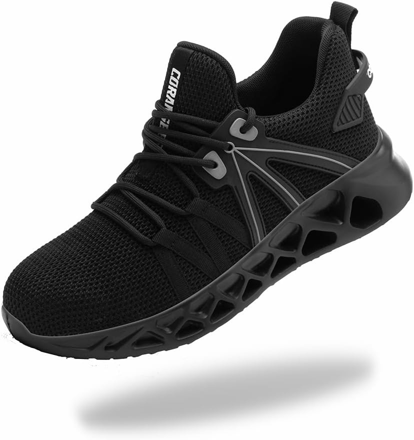 

Мужские рабочие ботинки CORANSBER со стальным носком, удобные, без шнурков, женские легкие рабочие кроссовки для промышленности и строительства, черный