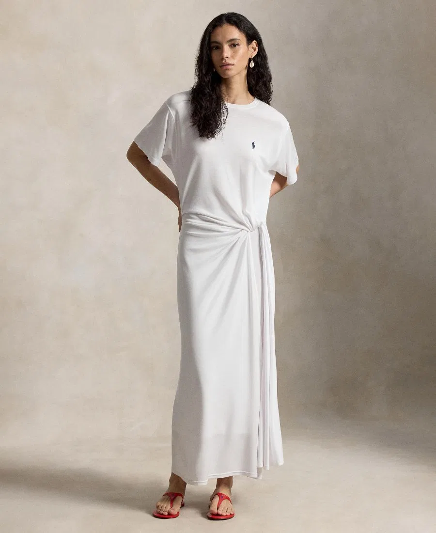Женское платье-футболка с круглым вырезом и перекрученным декором Polo Ralph Lauren, White