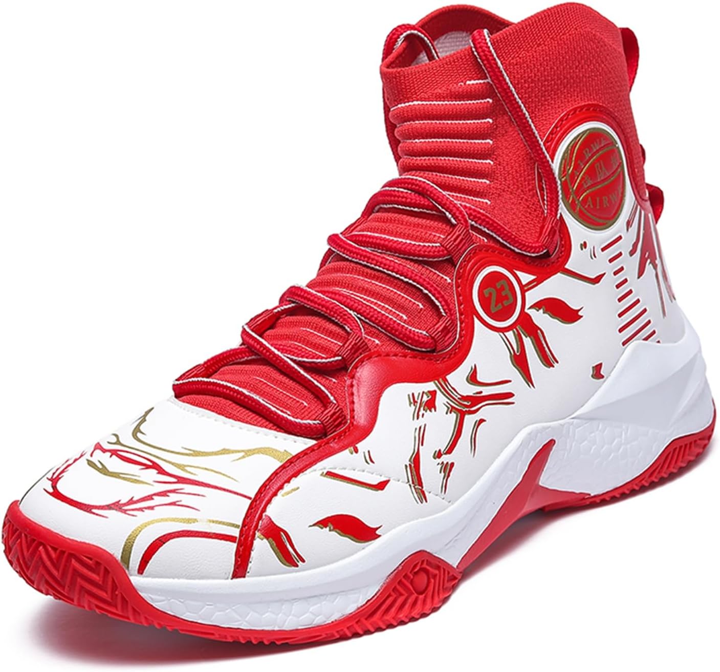 

Мужские высокие баскетбольные кроссовки с противоскользящей подошвой и амортизацией, с кожаными шнурками и дышащие повседневные спортивные туфли, подходящие для уличного спорта, бега и волейбола Qaoterod, красный